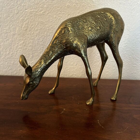 Vintage Brass Spotted Doe Deer Mid Century Modern MCM Decor Heavy 8”x 8” - Picture 5 of 8